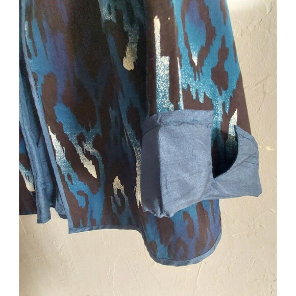 Women Blue & Black Abstract Print Jacket  Open Front, 3/4 Sleeve, Lightweight XL - Picture 7 of 11